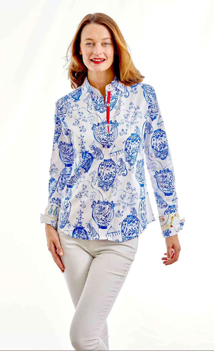 Rome Shirt White Ground Chinoiserie Print