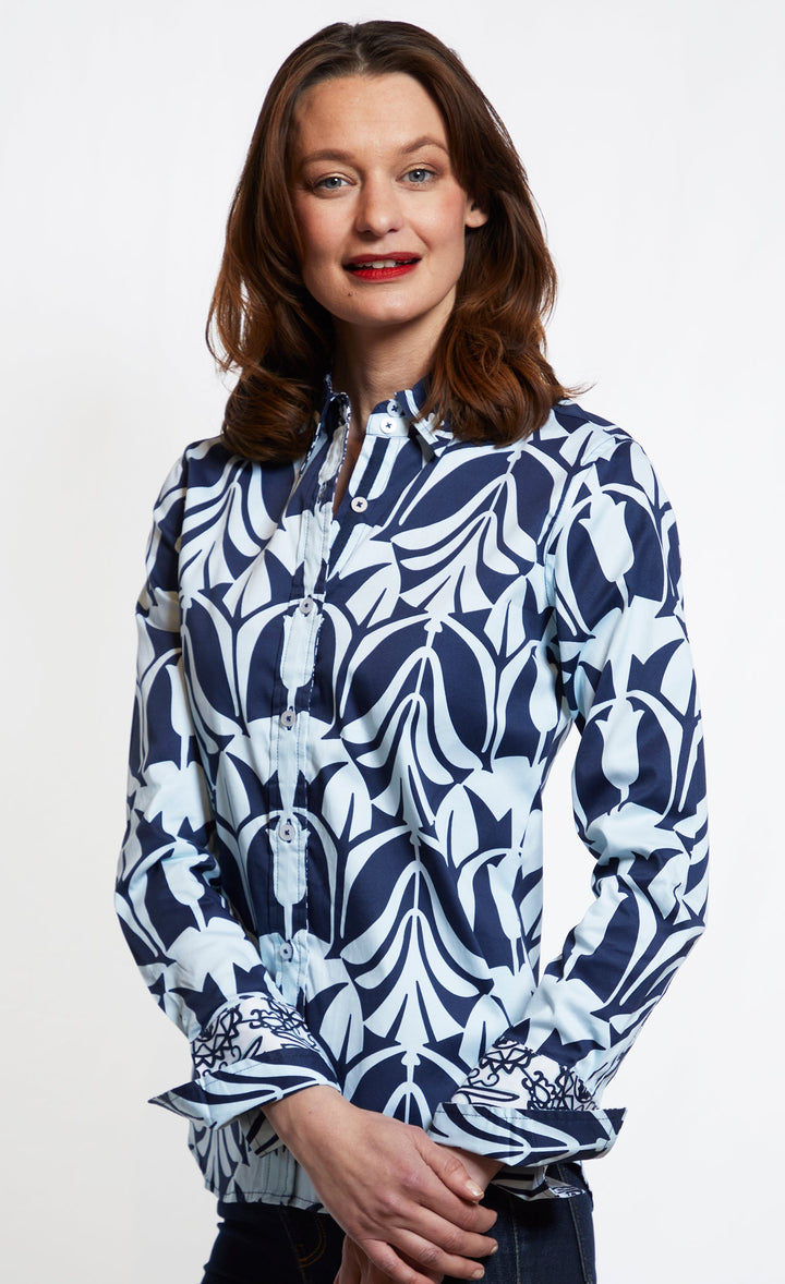 Rome Shirt Blue On Blue Tulip Print