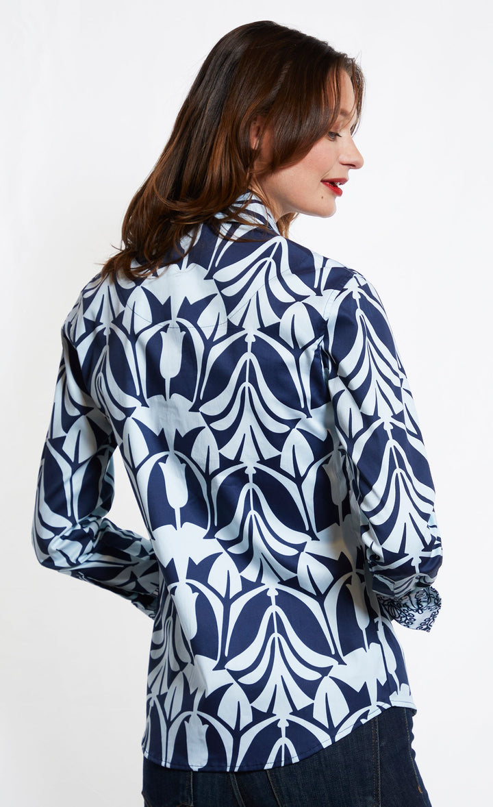 Rome Shirt Blue On Blue Tulip Print