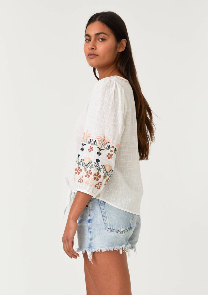 FLORAL EMBROIDERED TIE TOP