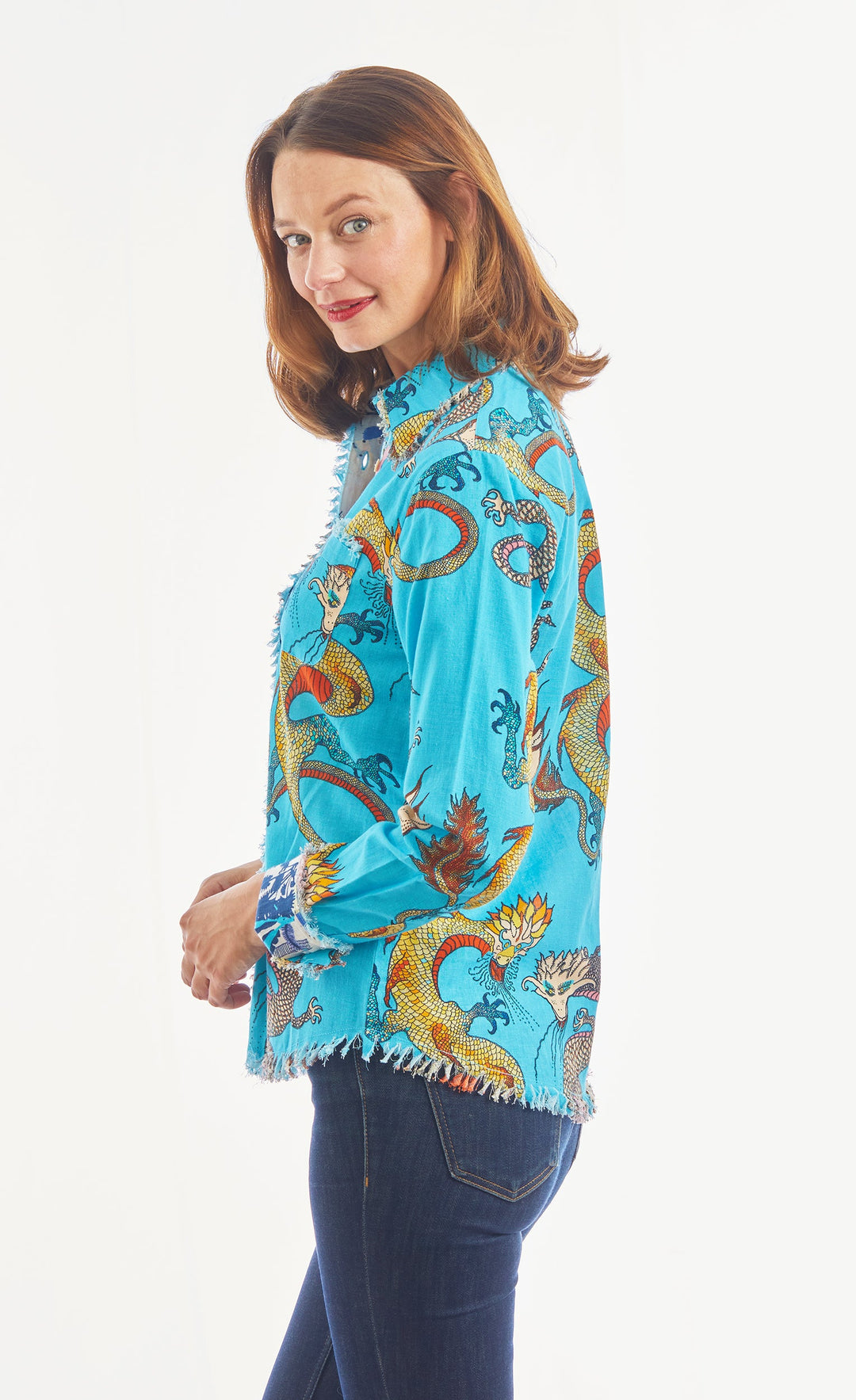 Cape Cod Dragon Turquoise Cotton Linen