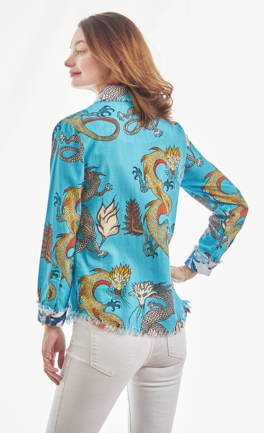 Cape Cod Dragon Turquoise Cotton Linen