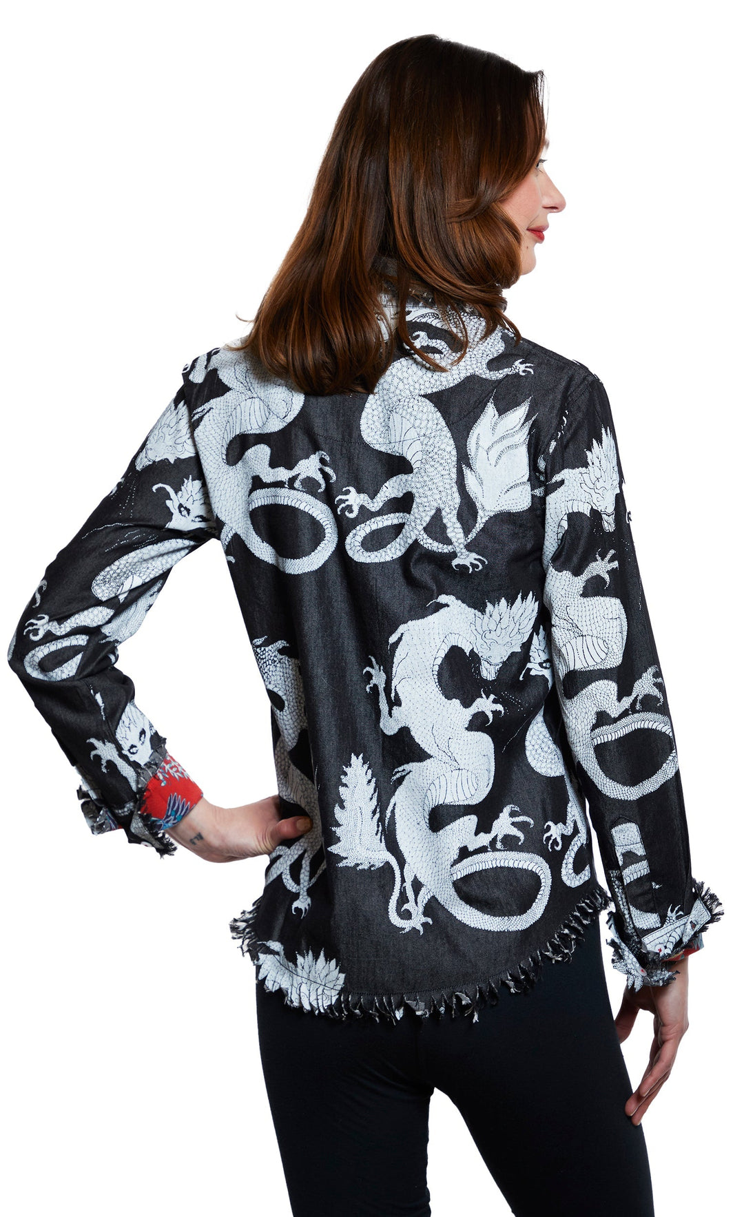 Cape Cod Tunic Black denim With White Dragons