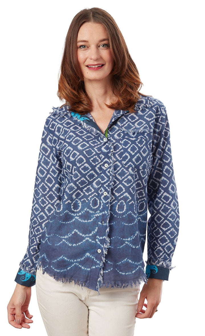 Cape Cod Tunic Navy White Ikat Print