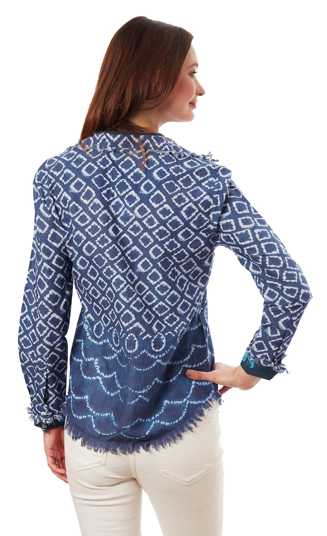 Cape Cod Tunic Navy White Ikat Print