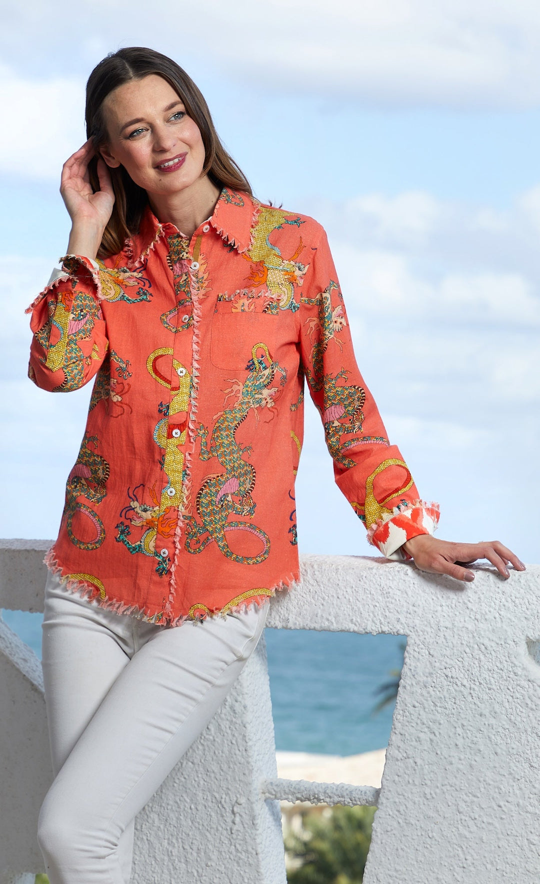 Cape Cod Tunic Orange Dragon Print