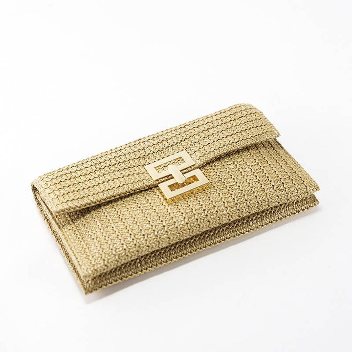 Women's clutch bag casual woven bag straw woven bag: Natural