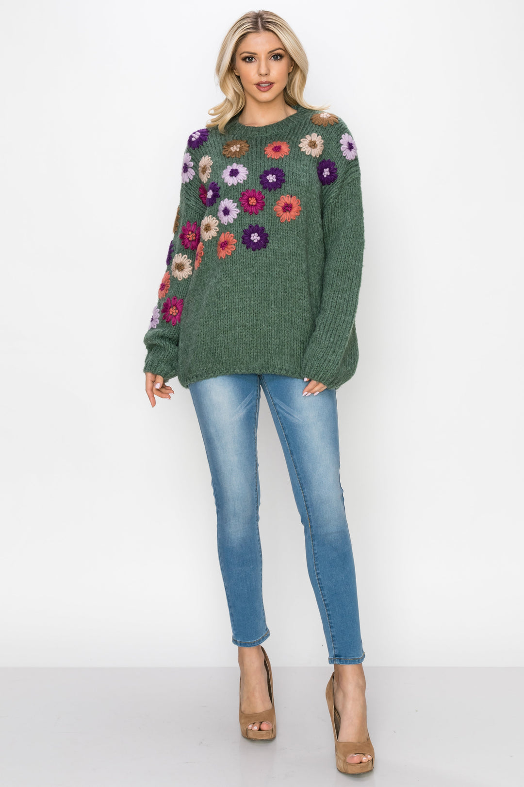 Savita Knitted Crochet Flower Sweater