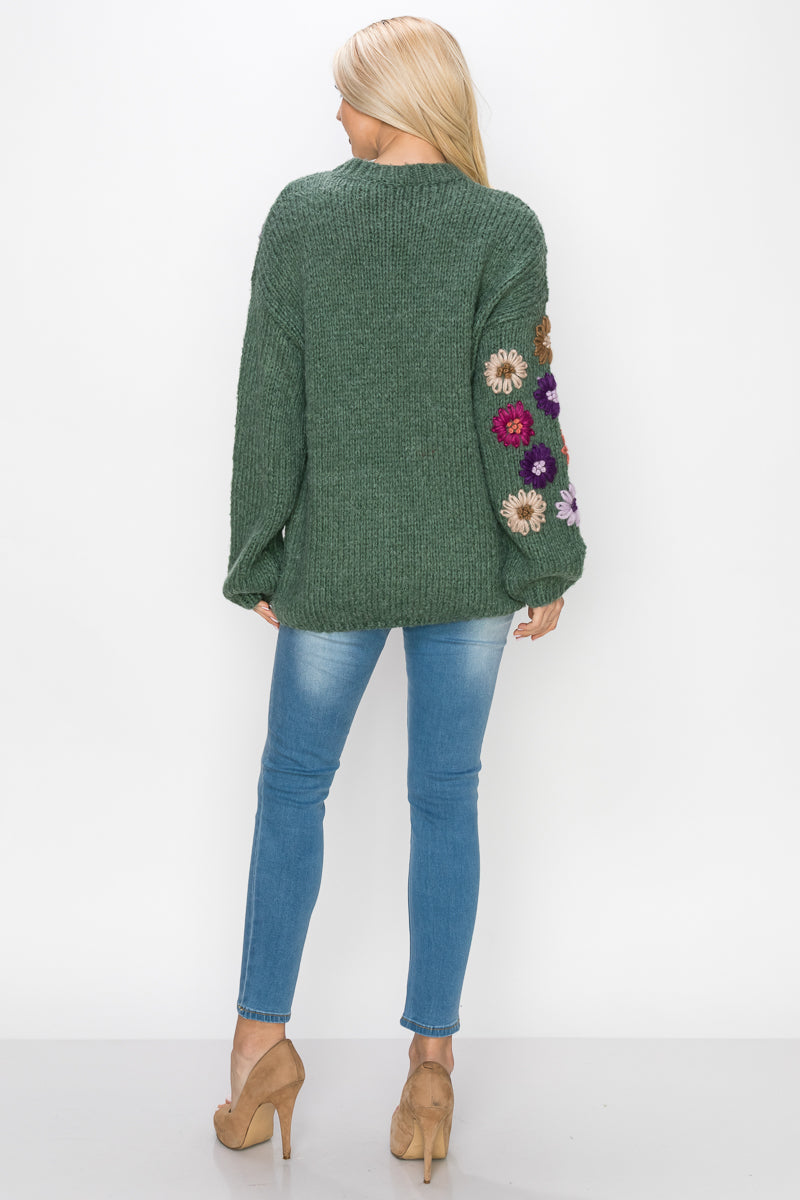 Savita Knitted Crochet Flower Sweater