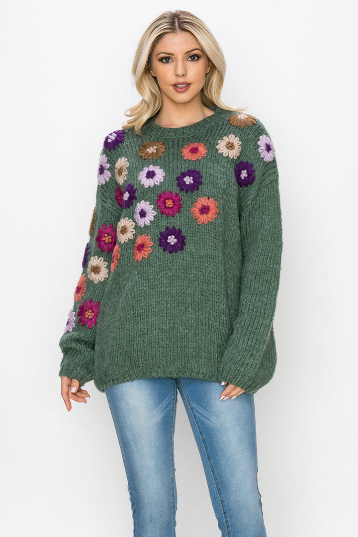 Savita Knitted Crochet Flower Sweater