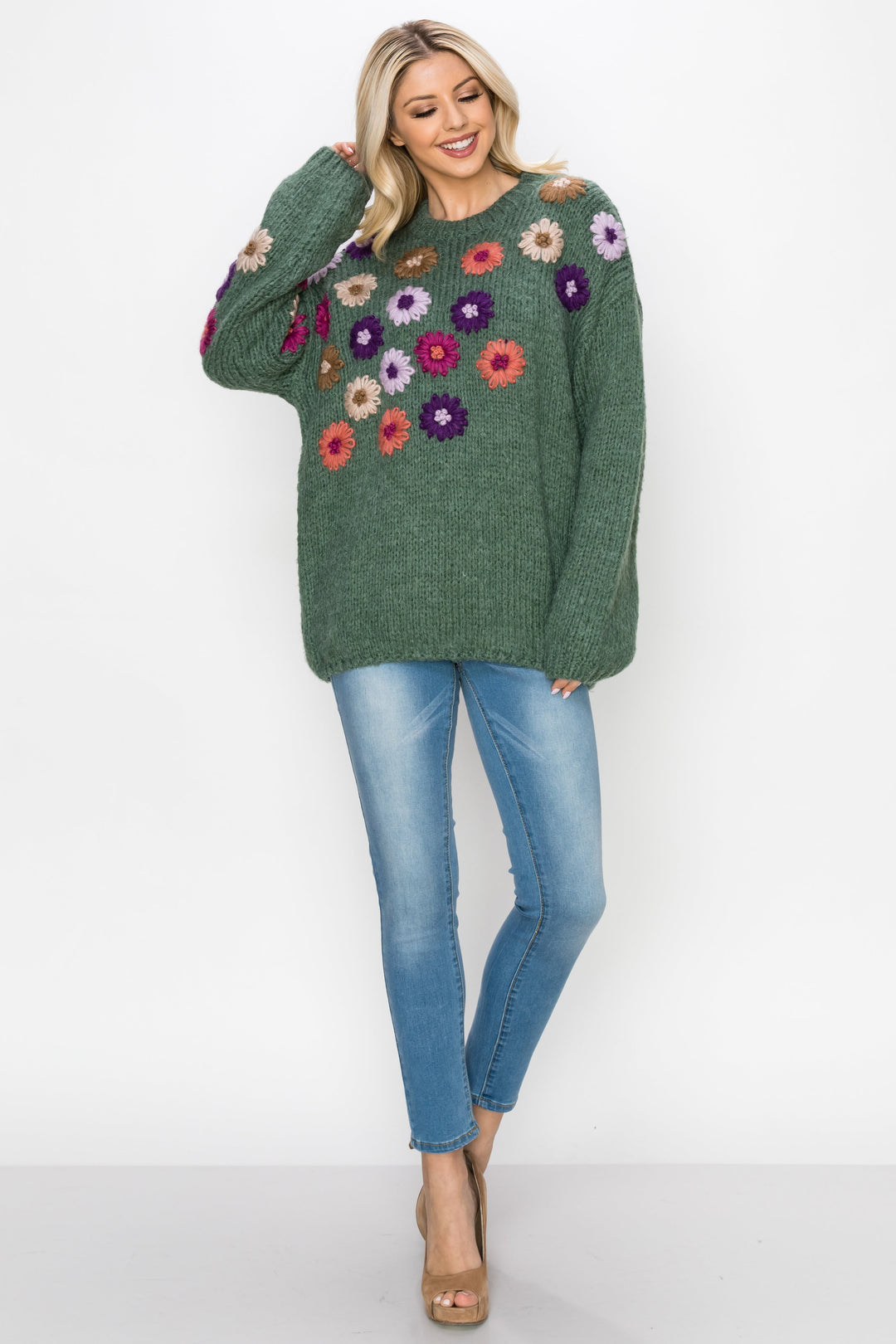 Savita Knitted Crochet Flower Sweater