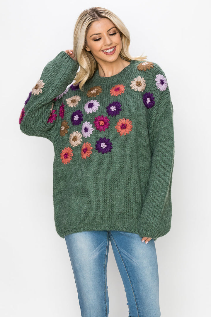 Savita Knitted Crochet Flower Sweater