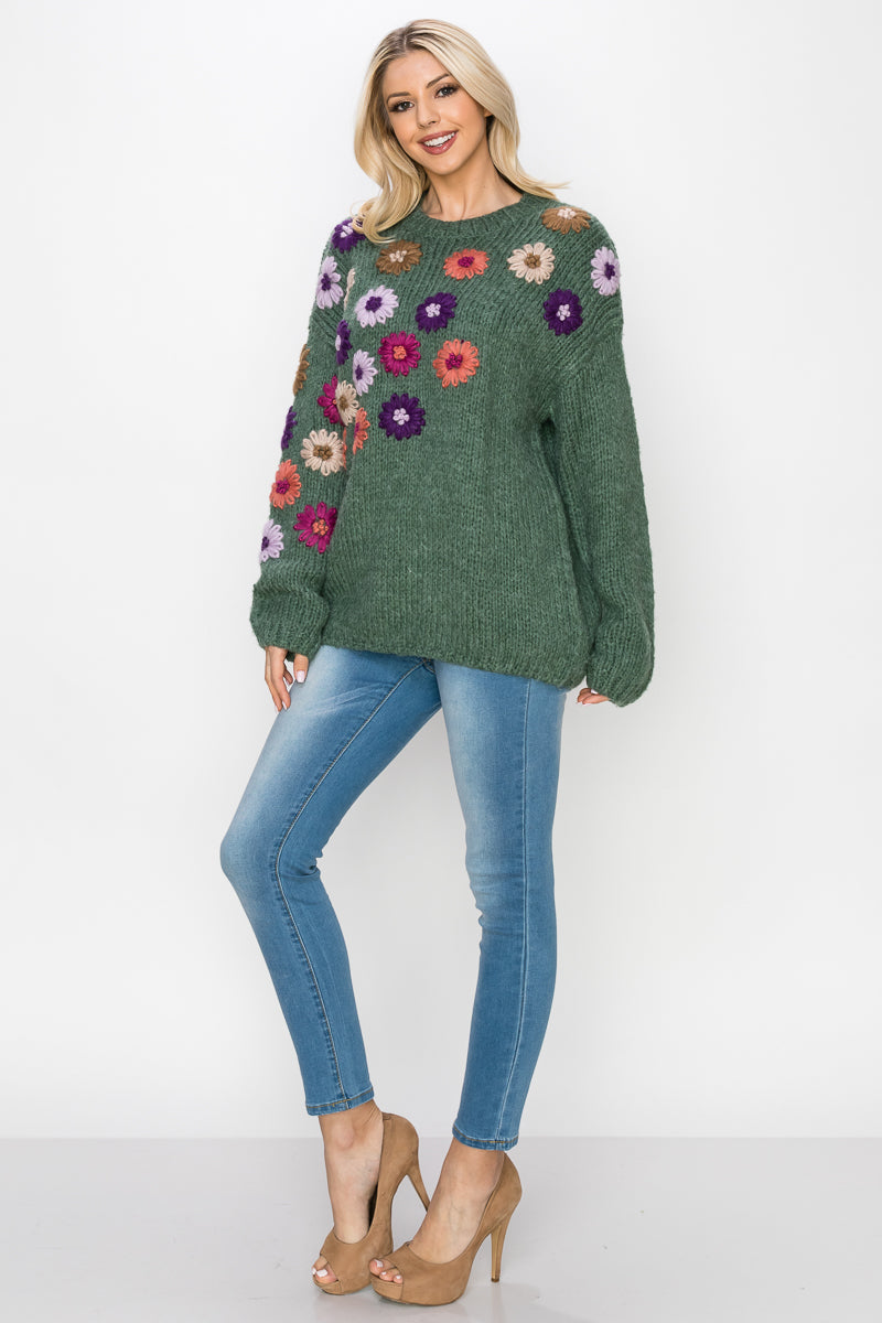 Savita Knitted Crochet Flower Sweater