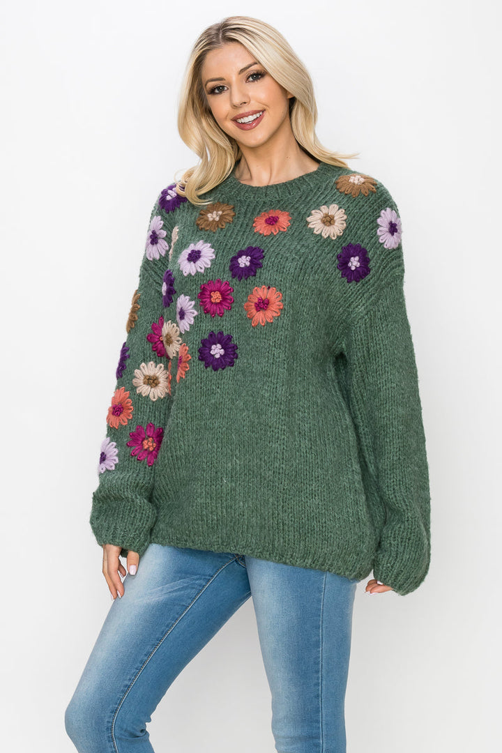 Savita Knitted Crochet Flower Sweater