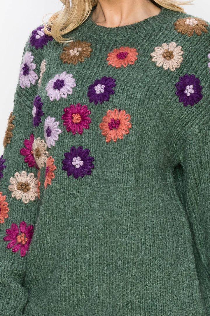 Savita Knitted Crochet Flower Sweater