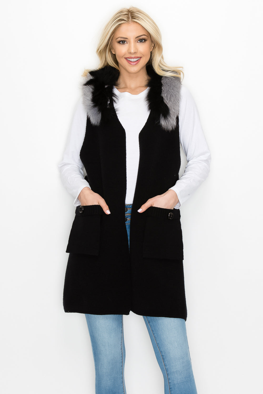 Selma Knitted Sweater Vest with Detachable Faux Fur