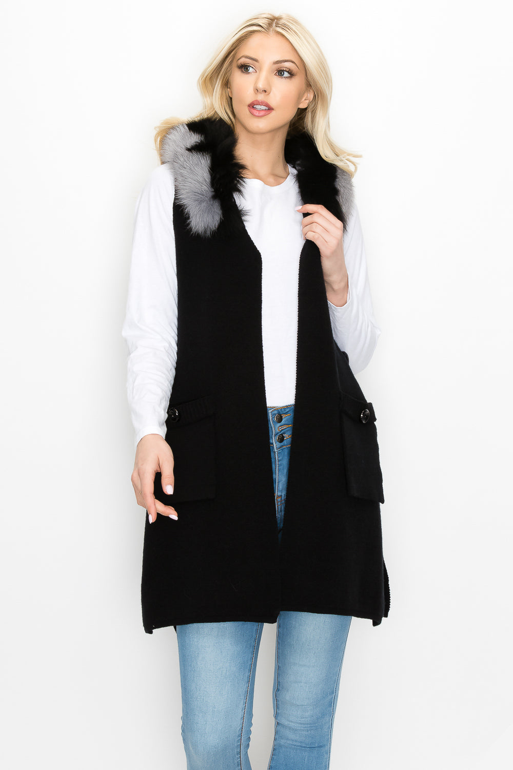 Selma Knitted Sweater Vest with Detachable Faux Fur