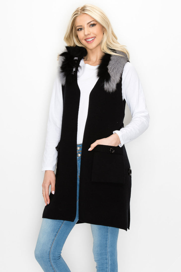 Selma Knitted Sweater Vest with Detachable Faux Fur