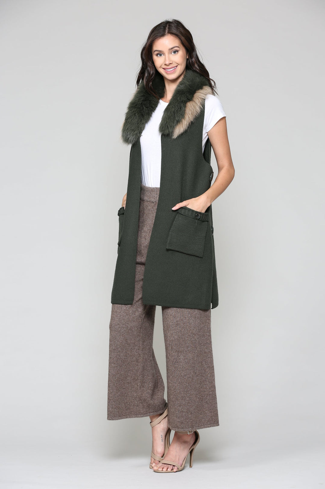 Selma Knitted Sweater Vest with Detachable Faux Fur