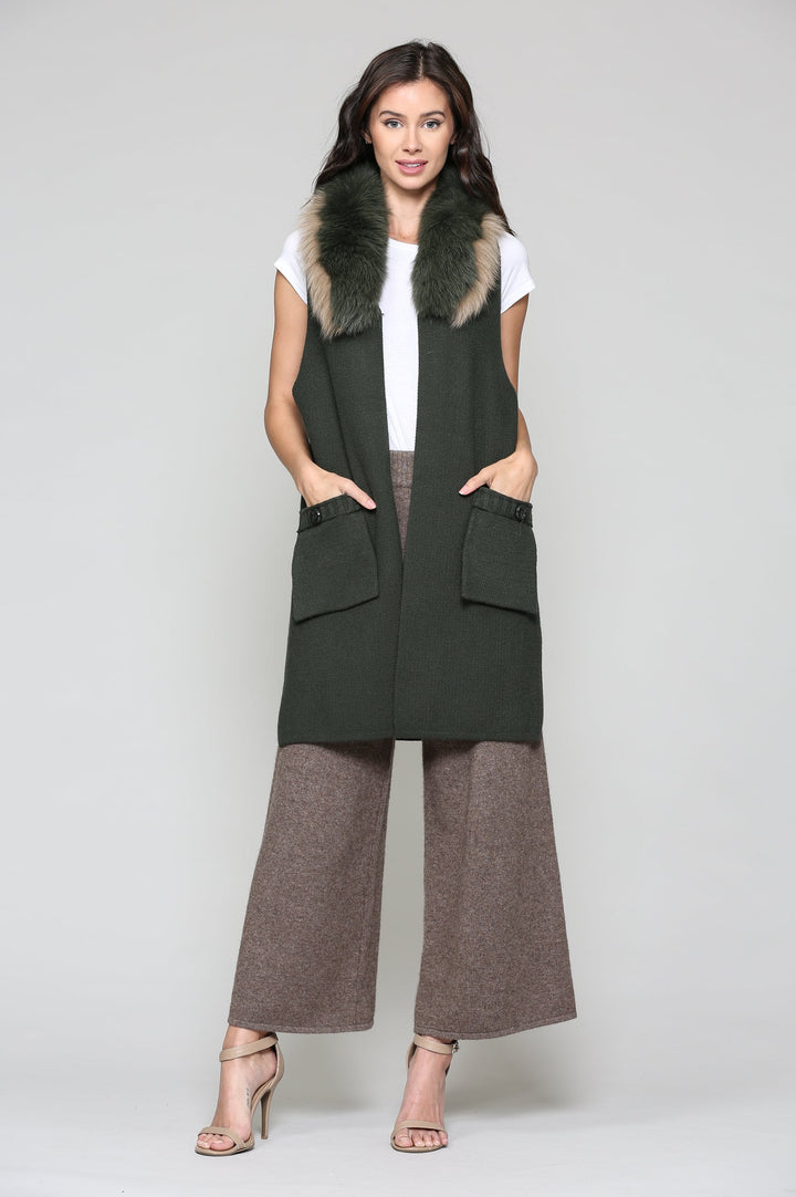 Selma Knitted Sweater Vest with Detachable Faux Fur