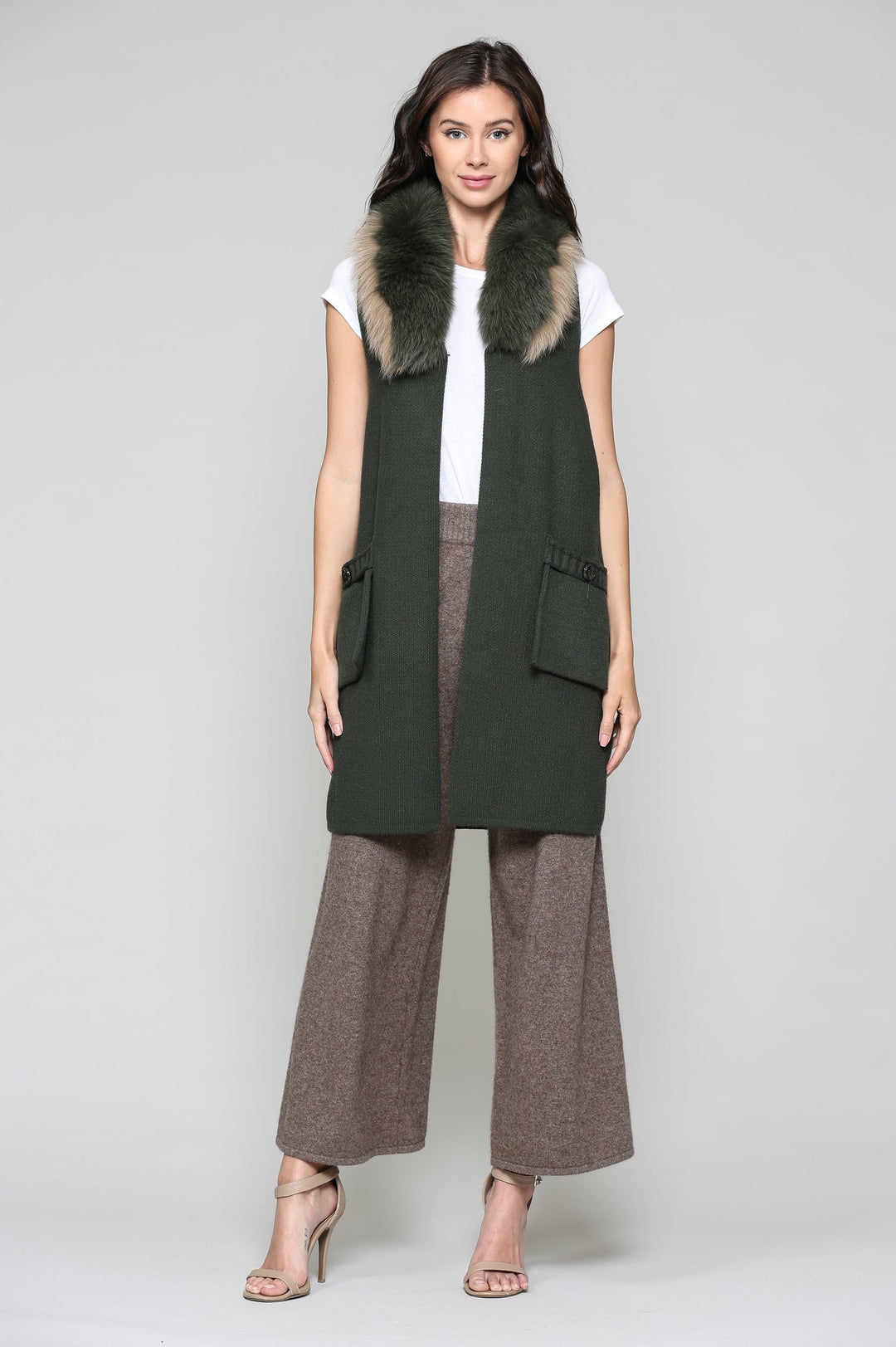 Selma Knitted Sweater Vest with Detachable Faux Fur