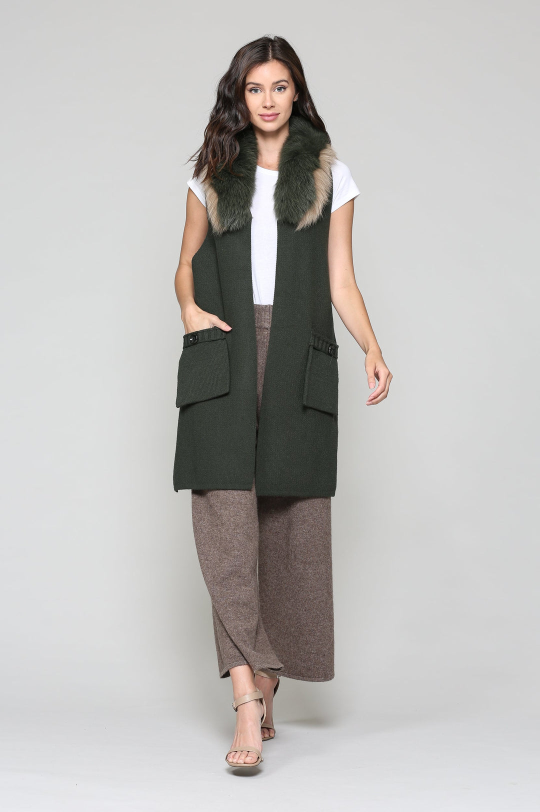 Selma Knitted Sweater Vest with Detachable Faux Fur