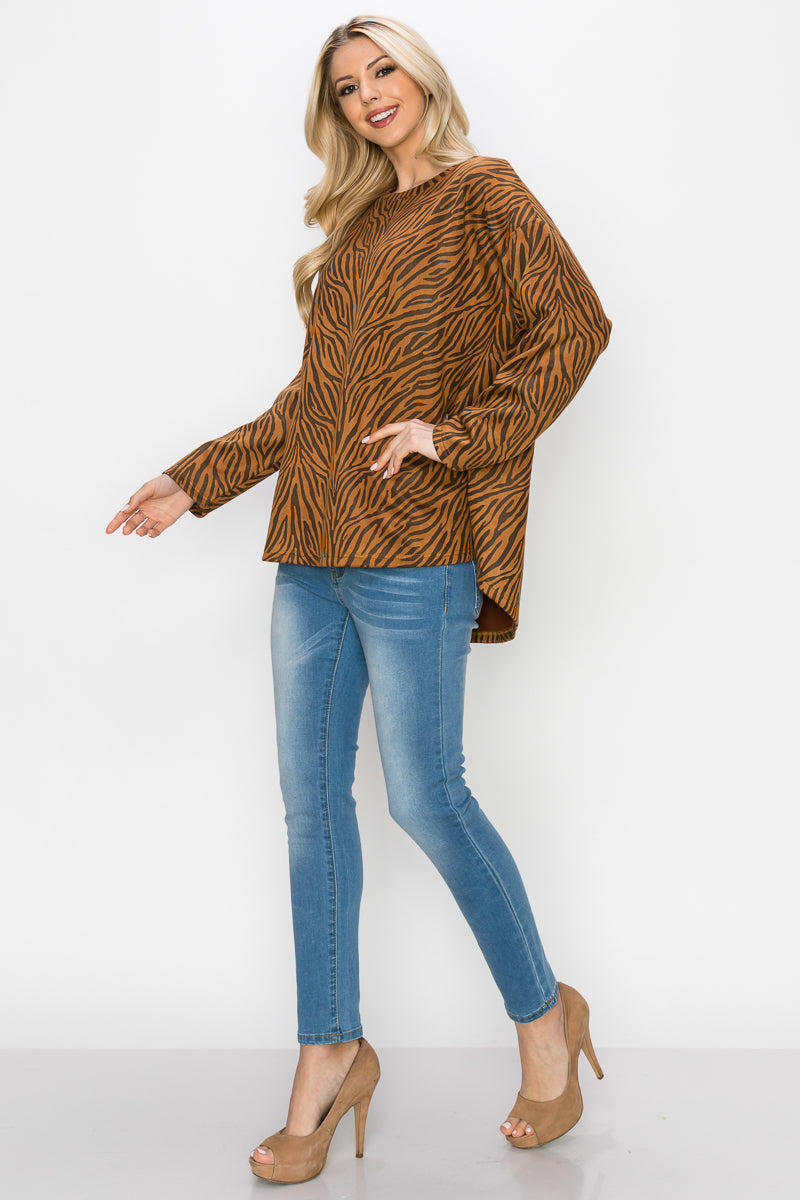 Alcee Stretch Suede Zebra Top