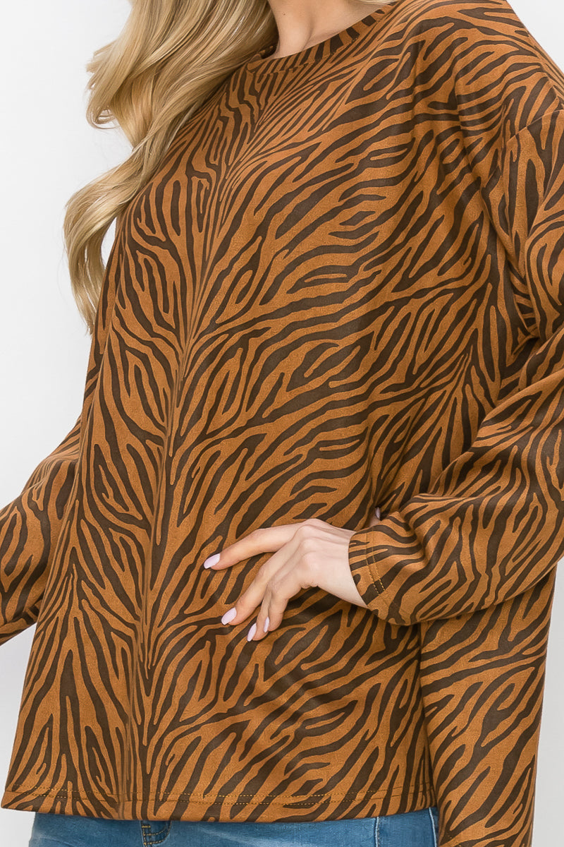 Alcee Stretch Suede Zebra Top