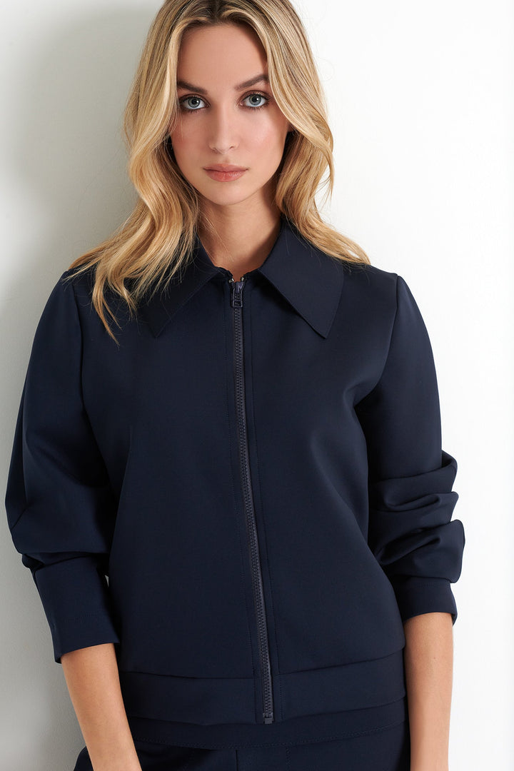 Zip-up Collar Bomber Jacket 2 / 550 Navy / 75% Polyamide, 25% Elastane