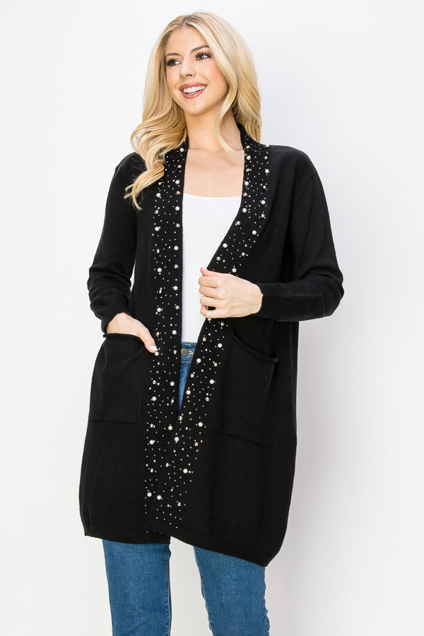 Serra Knitted Sweater Cardigan with Pearls & Sparkles