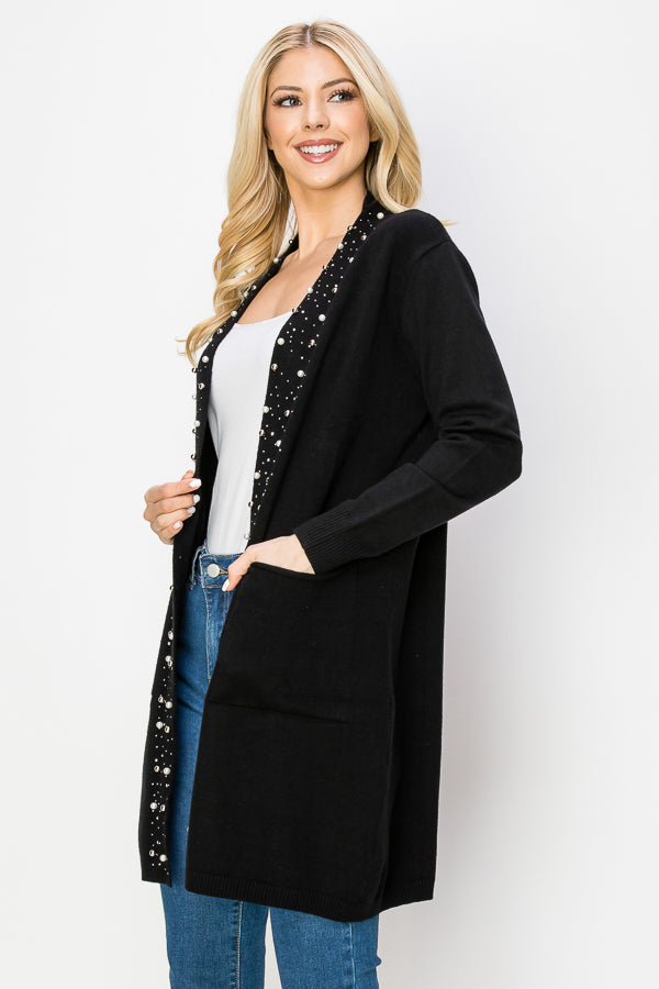 Serra Knitted Sweater Cardigan with Pearls & Sparkles