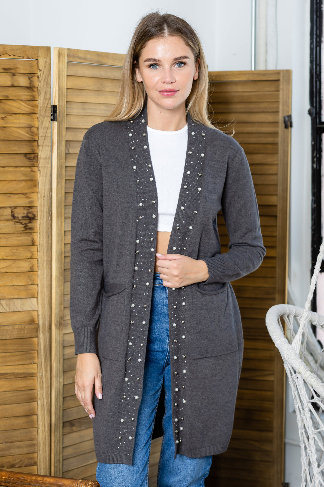 Serra Knitted Sweater Cardigan with Pearls & Sparkles