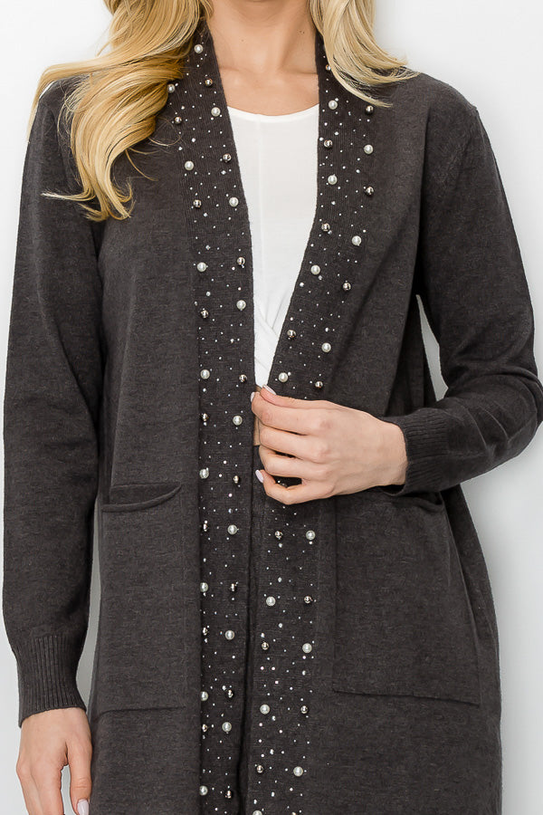 Serra Knitted Sweater Cardigan with Pearls & Sparkles