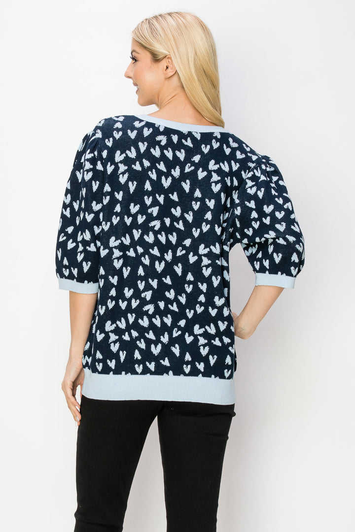 Syeda Stretch Knitted Sweater with Scattered Hearts