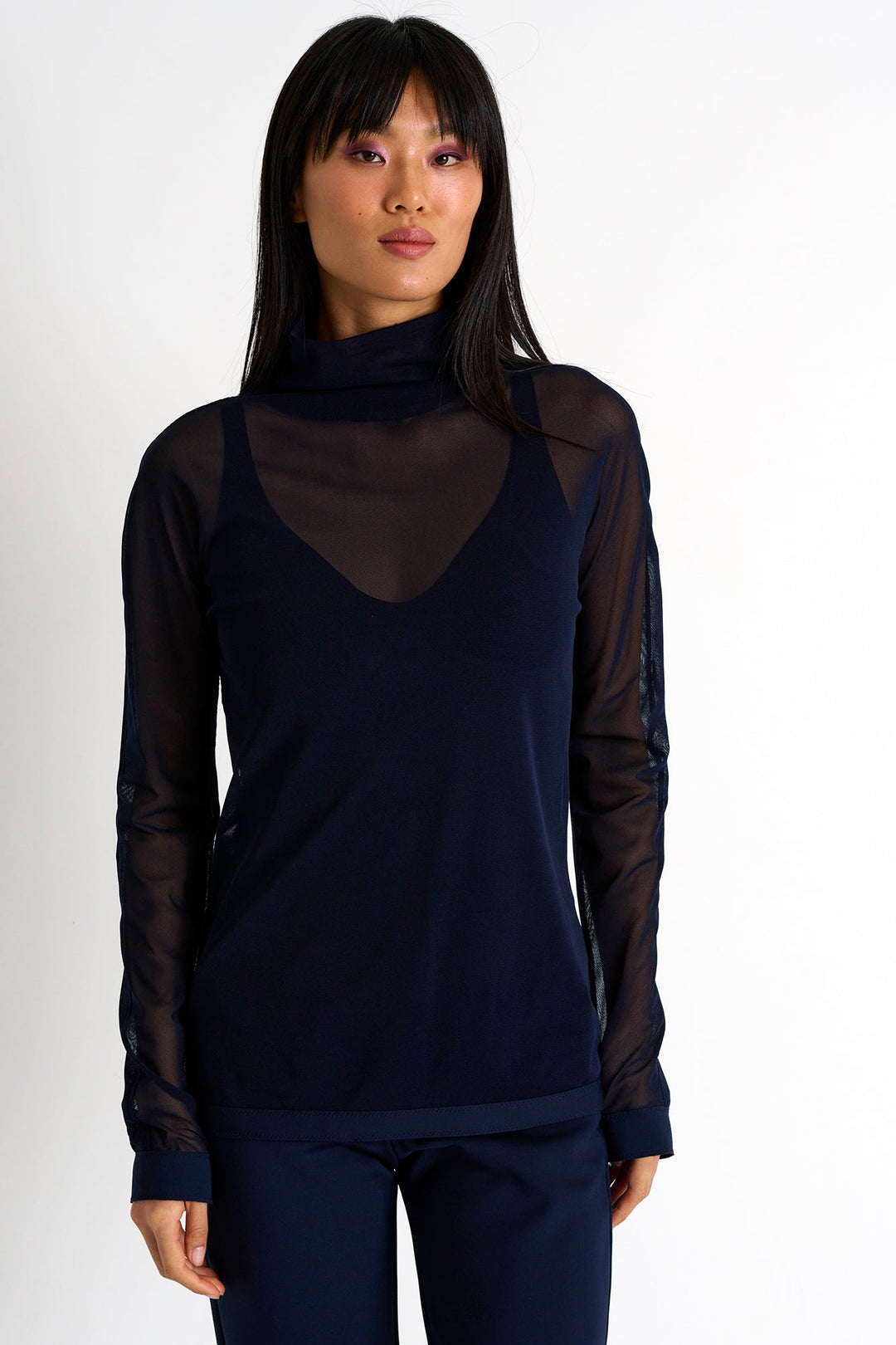 Turtleneck Mesh Top - 52363-62-550 02 / 550 Navy / 100% POLYESTER