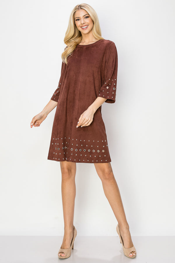 Aileene Stretch Suede Dress with Grommets