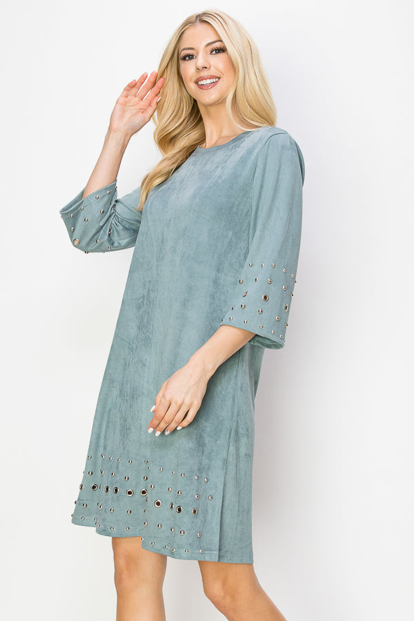 Aileene Stretch Suede Dress with Grommets