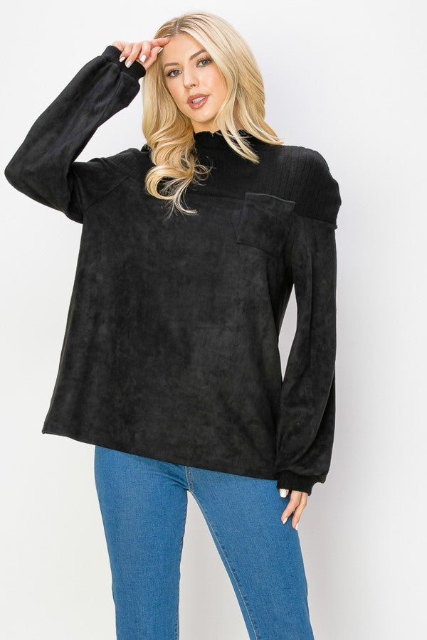 Allie Suede Top with Ribbed Knit