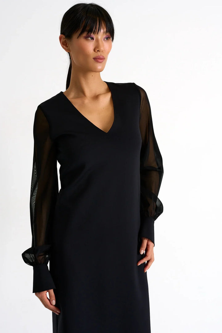 Sheer Sleeve Elegant Dress - 52367-75-800