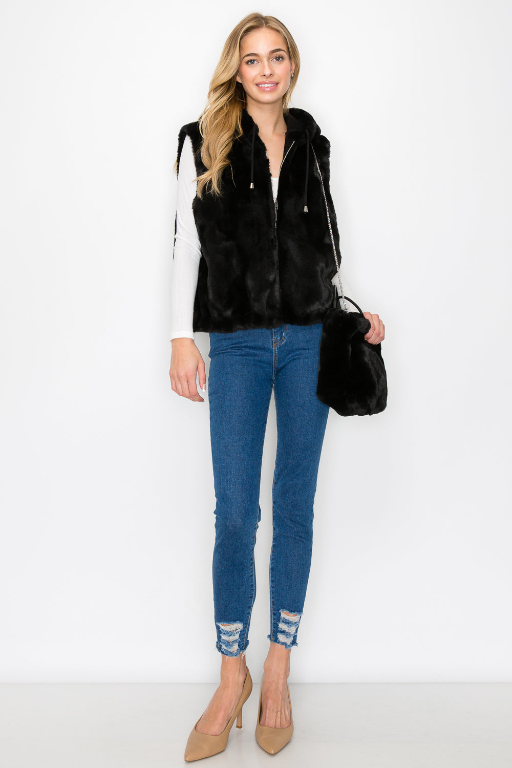 Jackie Fur Vest with Crossbody Fur Bag