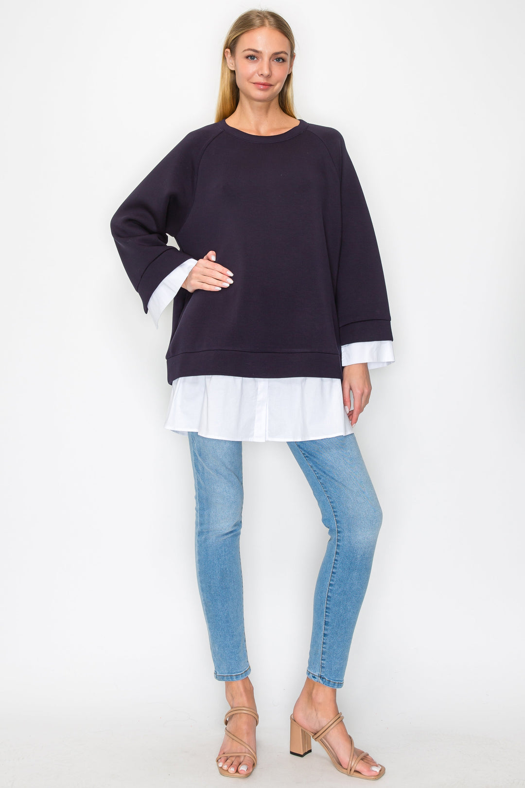 Fannie Knit Top with Cotton Poplin