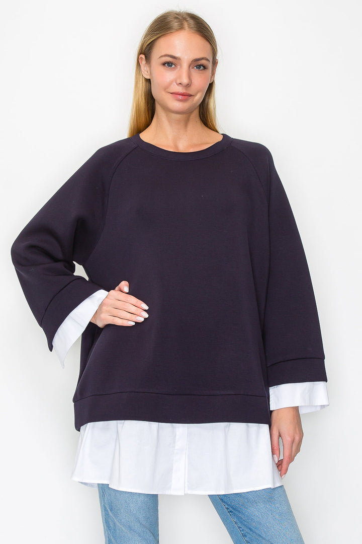 Fannie Knit Top with Cotton Poplin