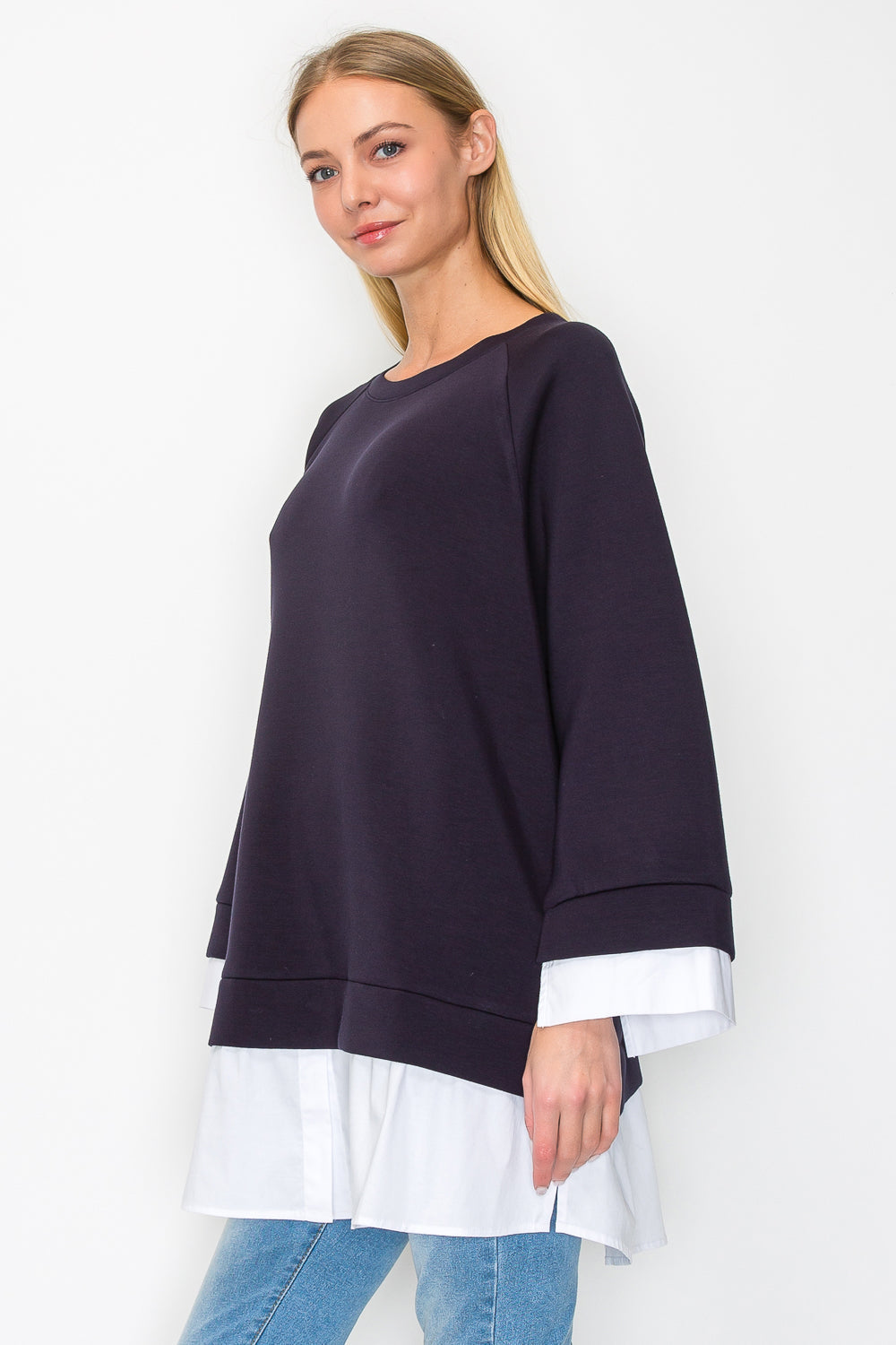 Fannie Knit Top with Cotton Poplin