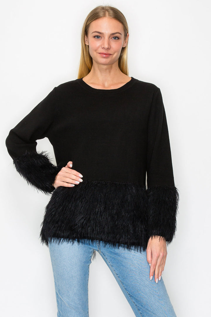 Sonia Knitted Sweater Top with Fur