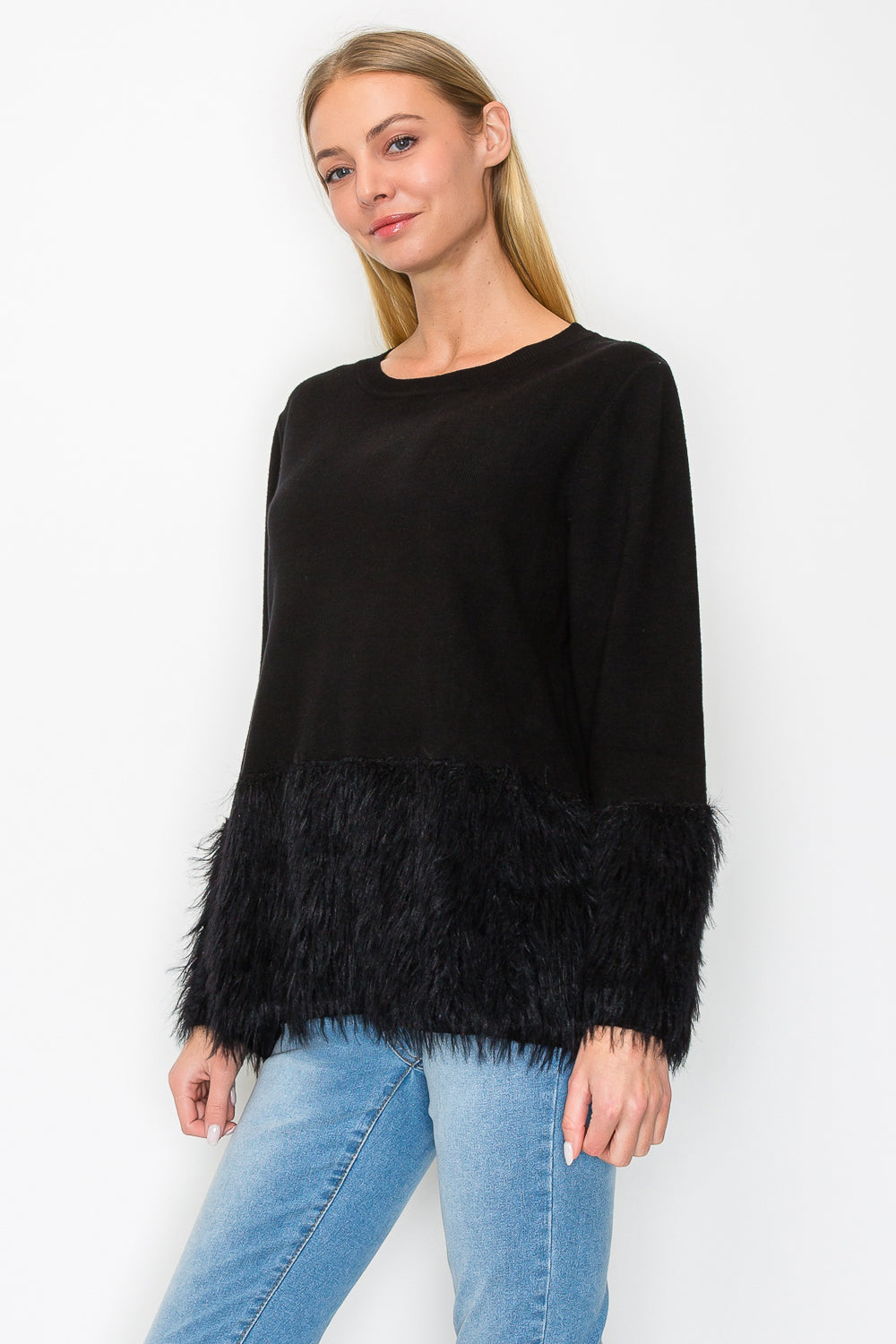 Sonia Knitted Sweater Top with Fur