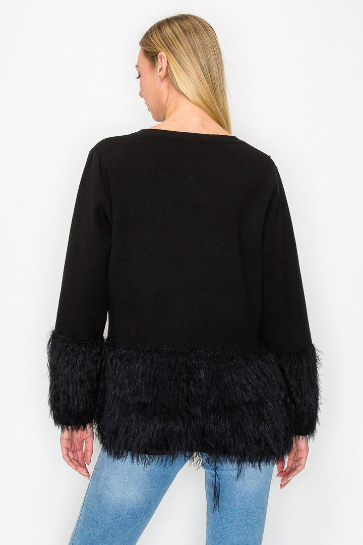 Sonia Knitted Sweater Top with Fur