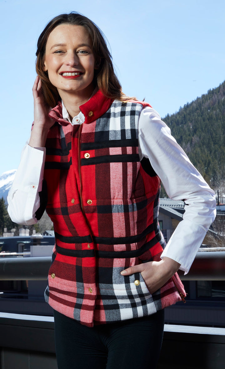 Rosey Vest With Contrast Lining In Red Yarndyed Flannel Plaid