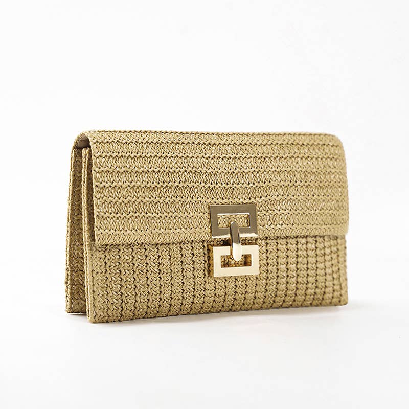 Women's clutch bag casual woven bag straw woven bag: Natural