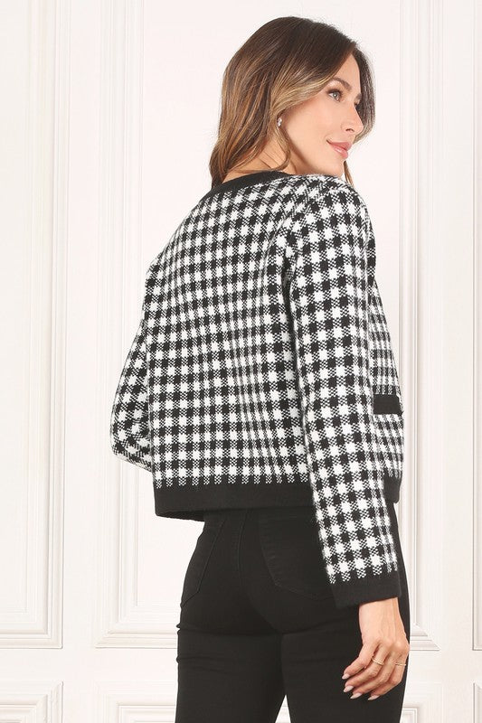 Black check knitted jacket