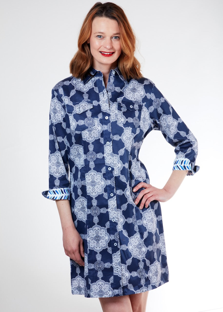 Sag Harbor Dress Navy Gound Medallion Print